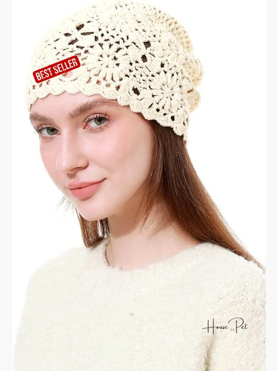 Women\'s Crochet Cotton Beanie Hat Soft Slouchy Knit Boho Skull Cap main image 5